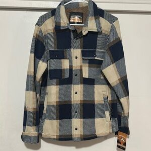 Mountain Creek Plaid Button-Up Jacket in Blue and Cream